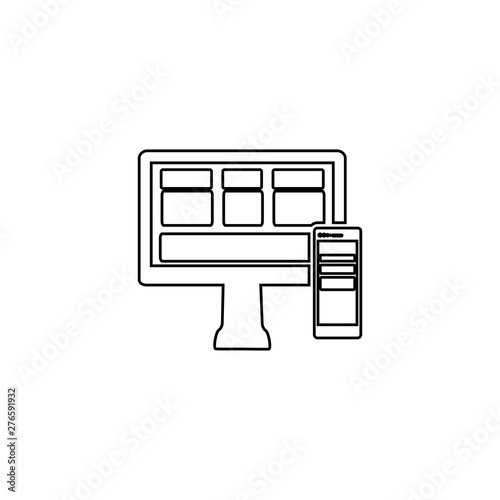 Computer and smarphone icon. File transfer sign