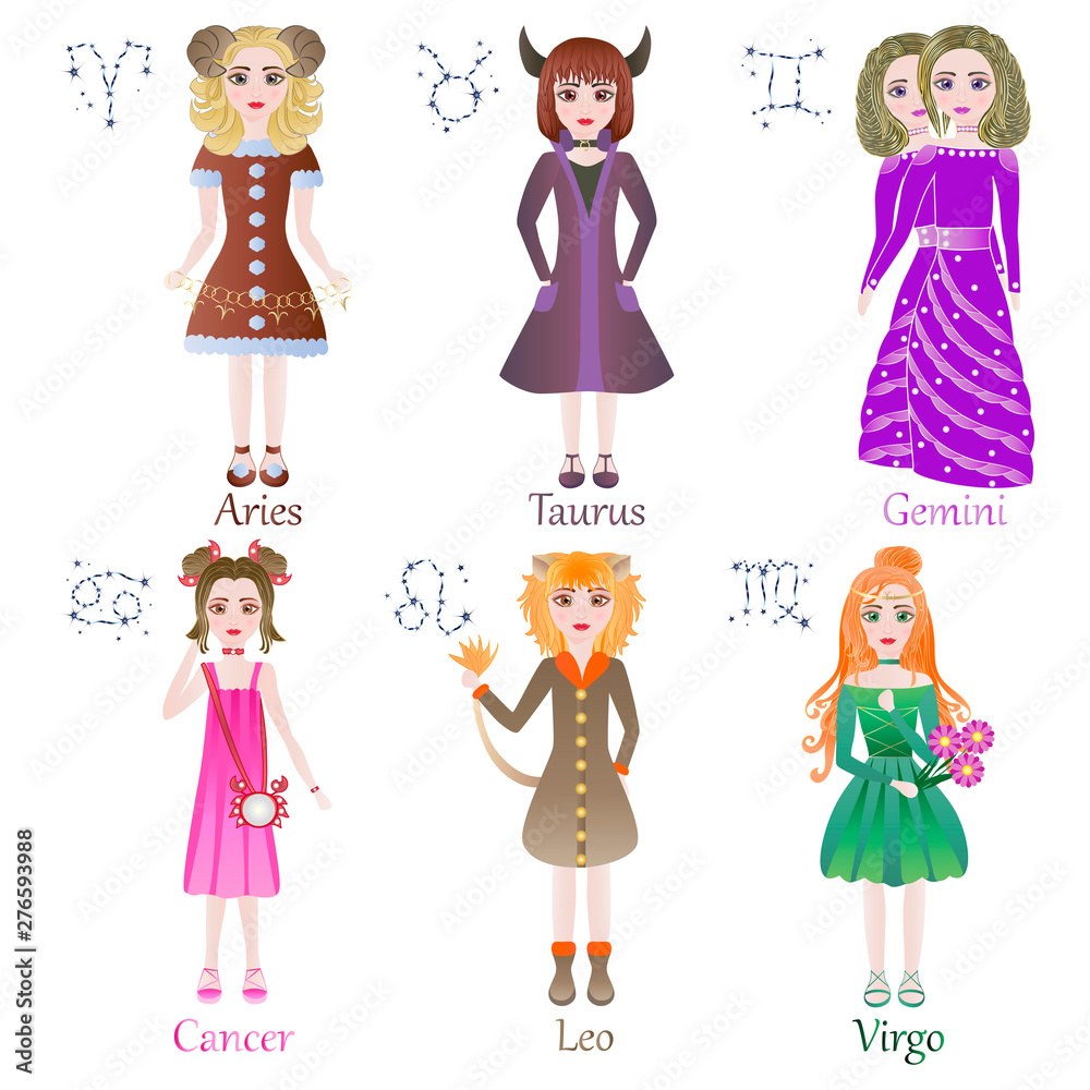 Collection astrological signs in chibi style.Vector illustration. Collection astrological signs in chibi style.Vector illustration.