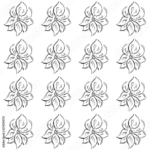 Seamless hand drawn pattern of abstract rose flowers isolated on white background. Vector floral illustration. Outline floral seamless pattern. Outline © aifeati