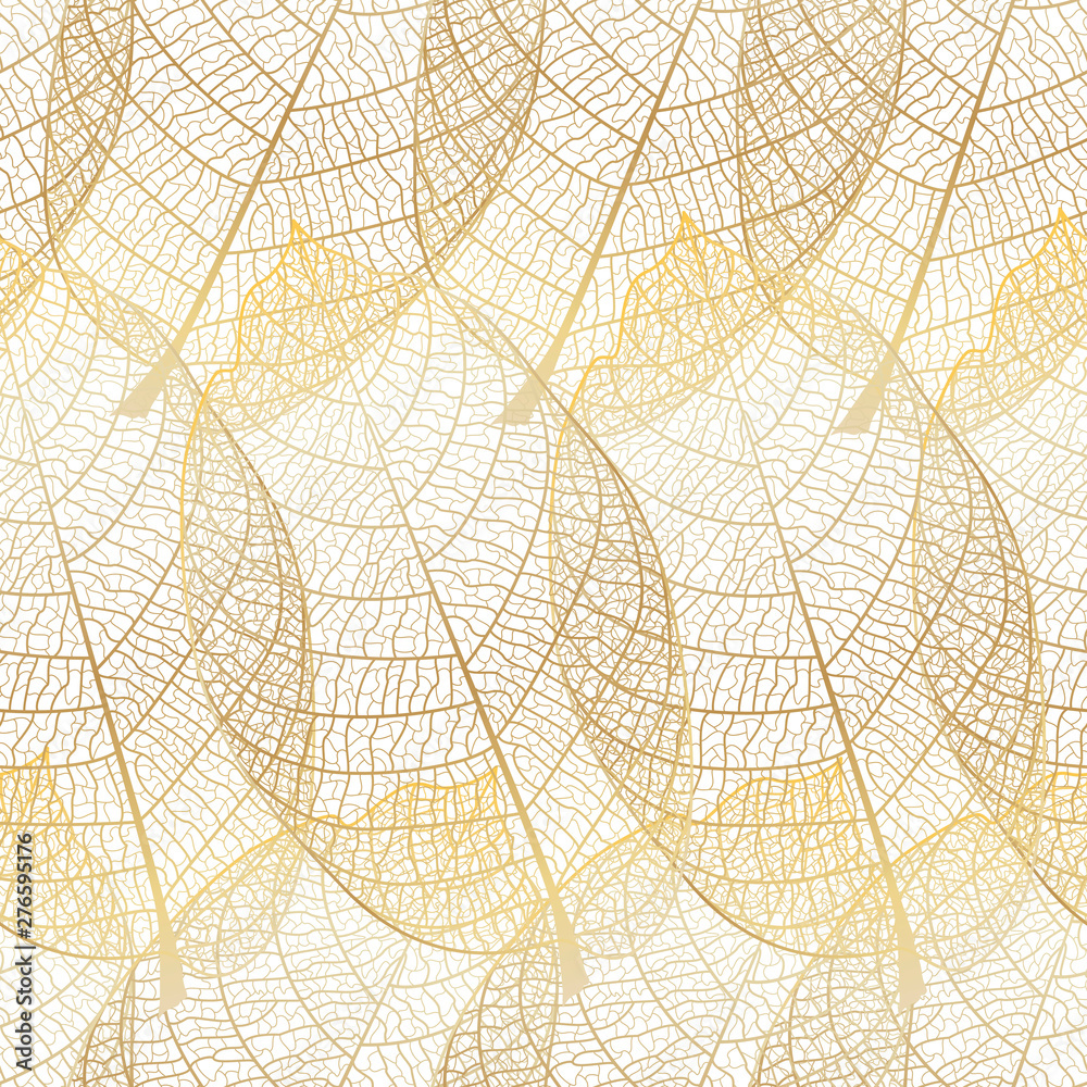 Fototapeta Seamless pattern with gold autumn leaves. Vector, 