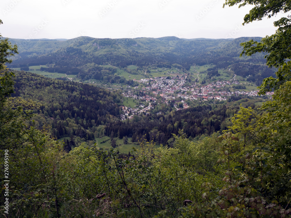 Naklejka premium Wanderung auf dem Fernwanderweg Albsteig HW 1 auf der Schwäbischen Alb in Deutschland