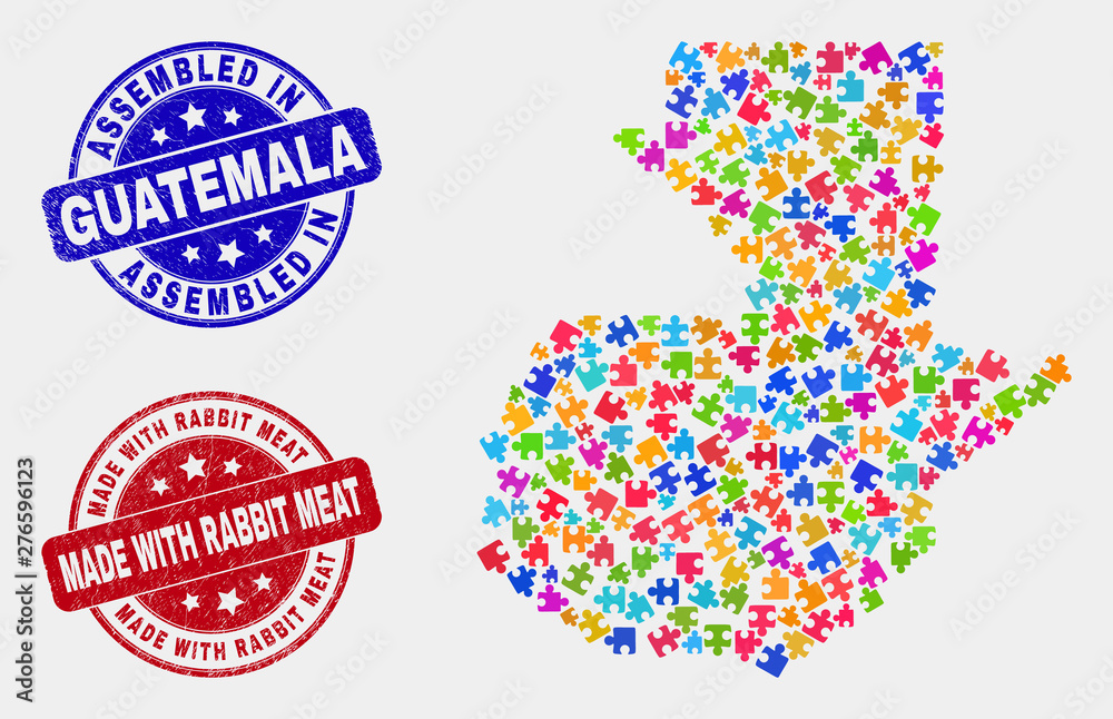 Element Guatemala map and blue Assembled seal stamp, and Made with Rabbit Meat grunge seal. Colored vector Guatemala map mosaic of plug-in components. Red rounded Made with Rabbit Meat badge. Element Guatemala map and blue Assembled seal stamp, and Made with Rabbit Meat grunge seal. Colored vector Guatemala map mosaic of plug-in components. Red rounded Made with Rabbit Meat badge.