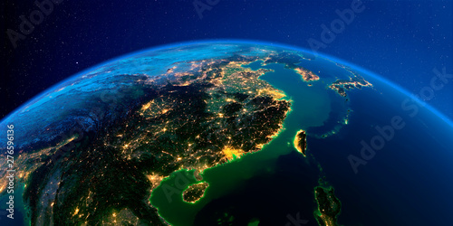 Detailed Earth at night. Eastern China and Taiwan