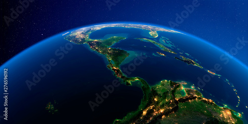 Detailed Earth at night. The countries of Central America