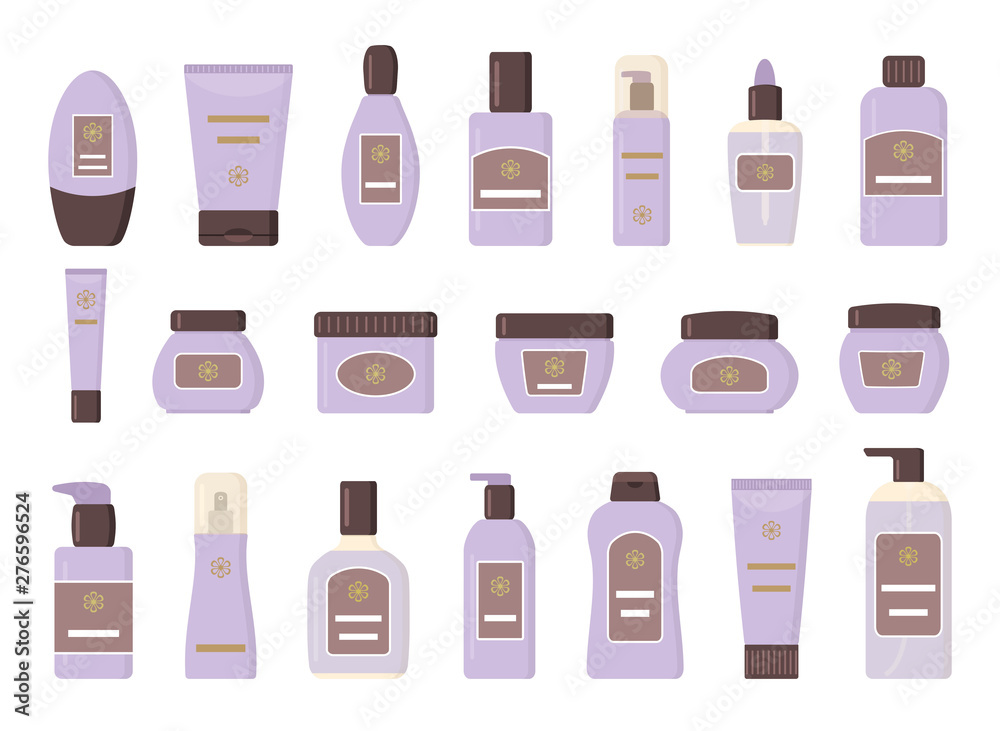 Set of different cosmetic products. Isolated on white background. Сollection icons for web design. Flat vector illustration. Set of different cosmetic products. Isolated on white background. Сollection icons for web design. Flat vector illustration.