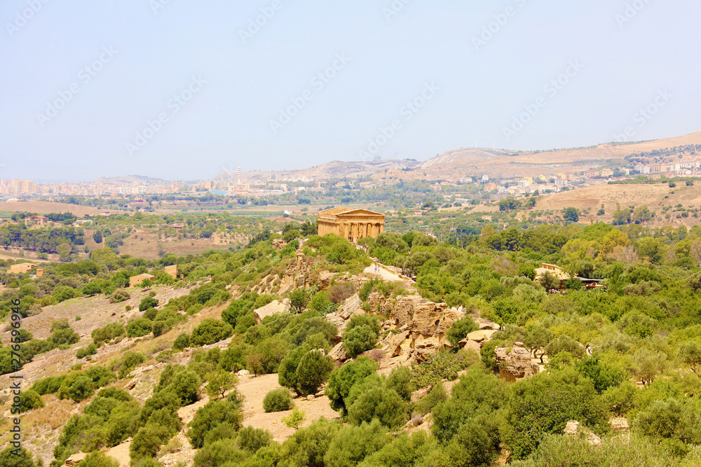 Temple of Concordia and vegetation in Valley of the Temples, Agrigento, Sicily
