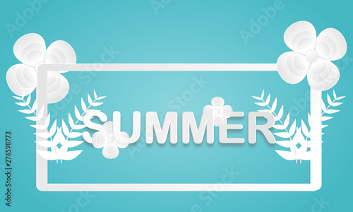Summer sale banner with paper cut leaves background exotic floral design poster web site or Greeting card style vector illustration
