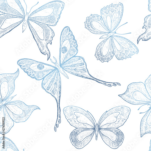 Beautiful seamless pattern with  butterflies. Vector illustration,