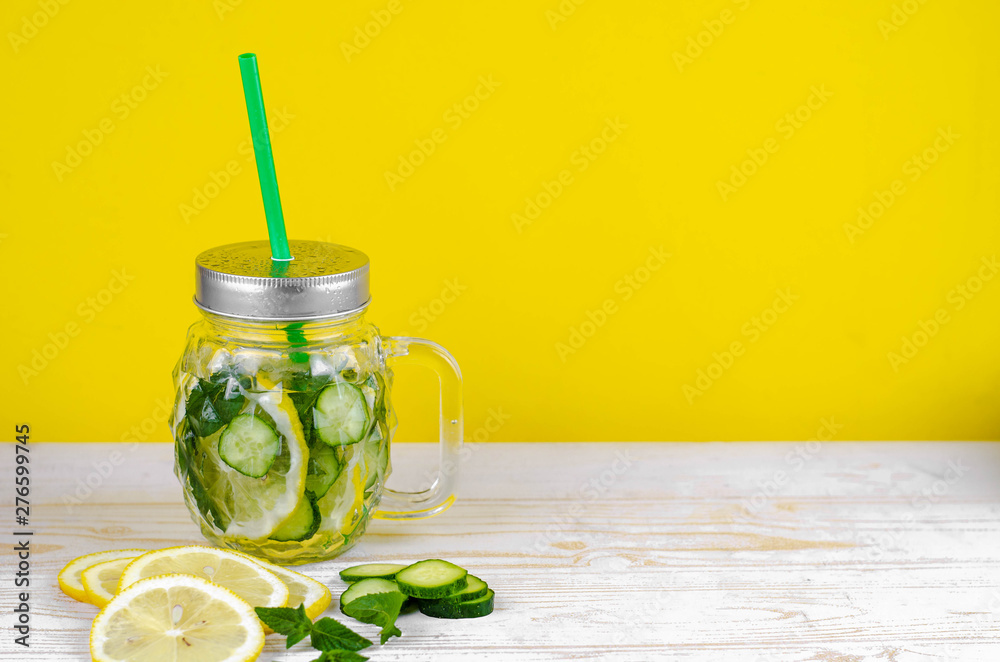 fresh summer water with lemon, cucumber and mint. sassy water for detox. fresh summer water with lemon, cucumber and mint. sassy water for detox.