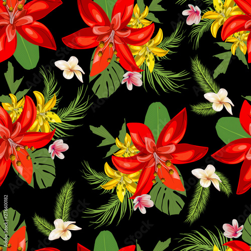 Beautiful flower with leaf seamless pattern
