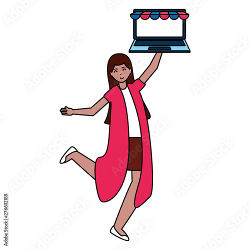 woman with laptop online shopping