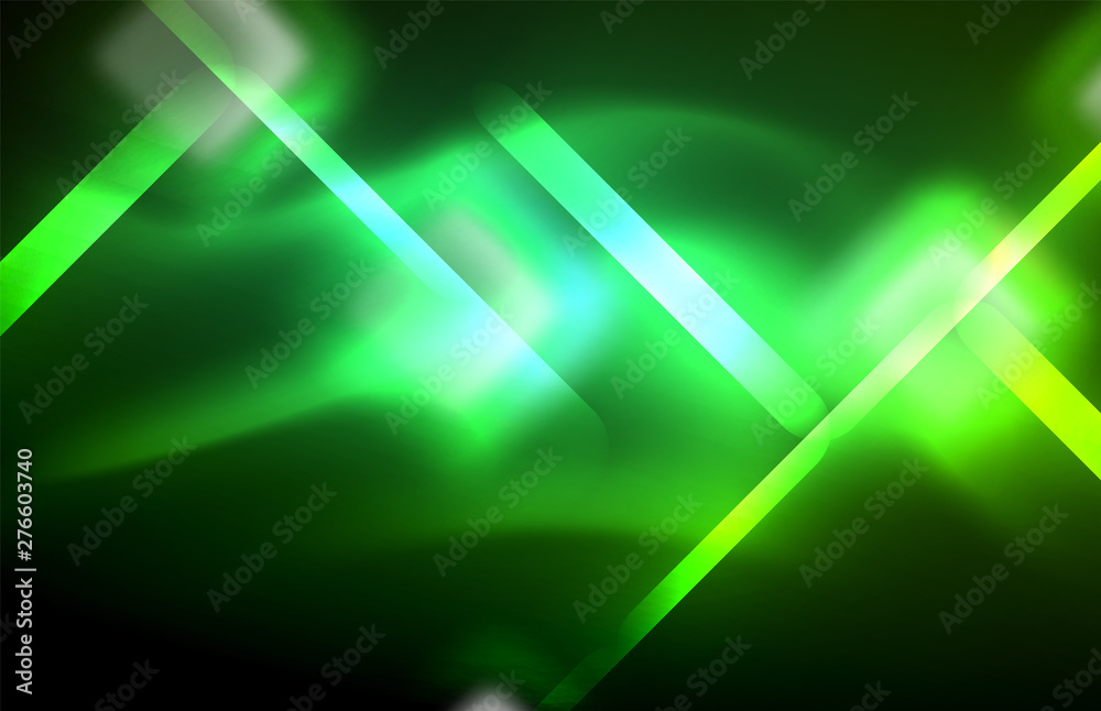 Naklejka premium Neon shiny light lines on black, techno modern template