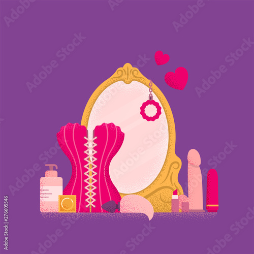 Dressing table with mirror. Boudoir concept.