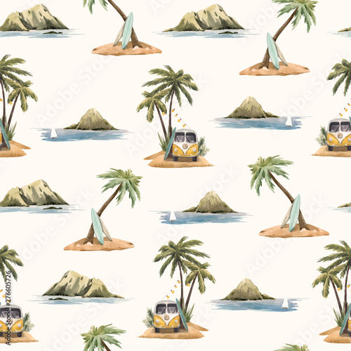 Watercolor tropical vector pattern