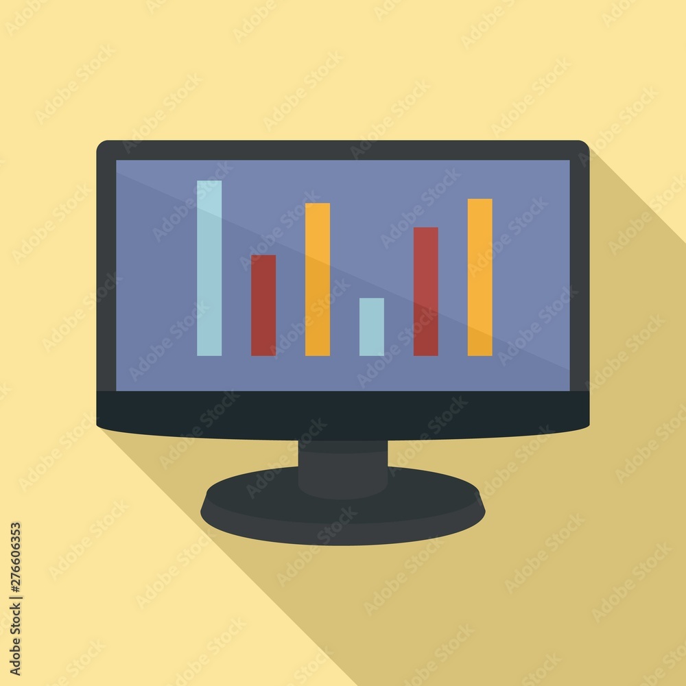 Chart on monitor icon. Flat illustration of chart on monitor vector icon for web design Chart on monitor icon. Flat illustration of chart on monitor vector icon for web design