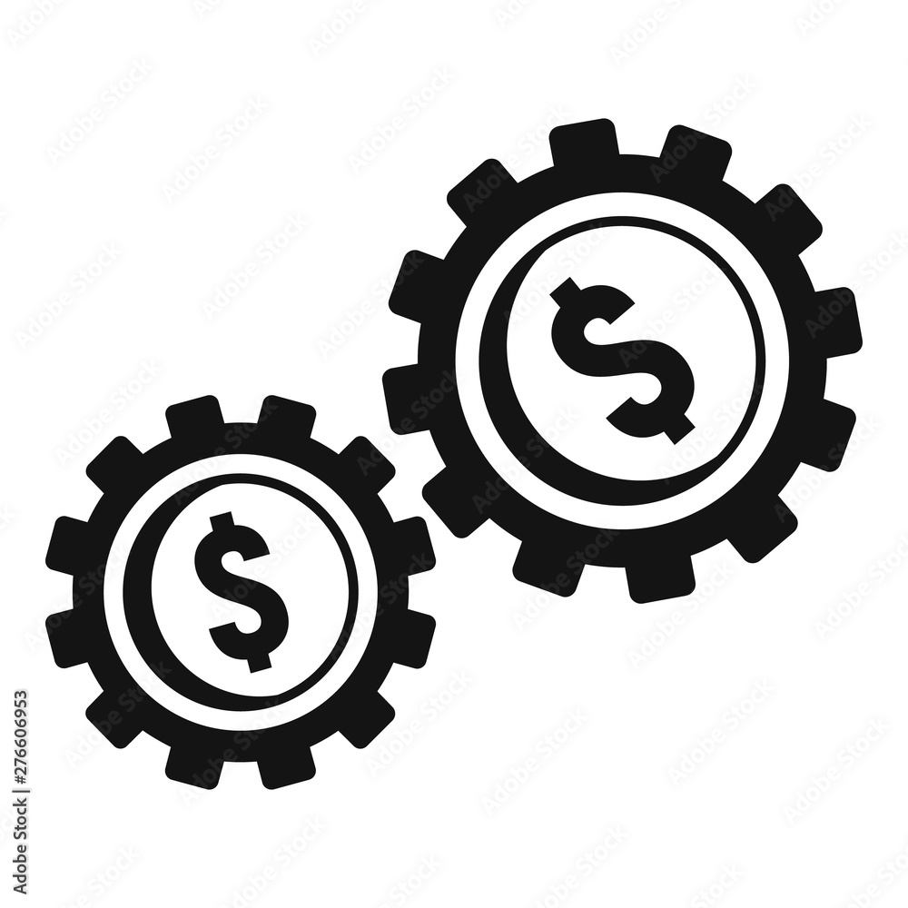 Money gear icon. Simple illustration of money gear vector icon for web design isolated on white background Money gear icon. Simple illustration of money gear vector icon for web design isolated on white background