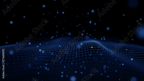 Wave 3d. Abstract wave dots in dark background. Data technology background.