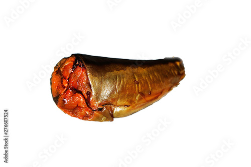 piece of smoked mackerel on a white background