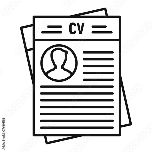 Cv document icon. Outline cv document vector icon for web design isolated on white background