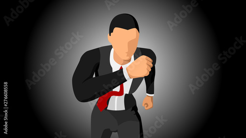 vector illustration of the character of a businessman running, facing the front. with a dark background. file vector