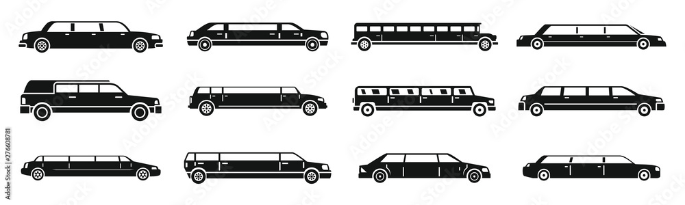 Modern limousine icons set. Simple set of modern limousine vector icons for web design on white background - obrazy, fototapety, plakaty 
