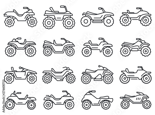 Sport quad bike icons set. Outline set of sport quad bike vector icons for web design isolated on white background
