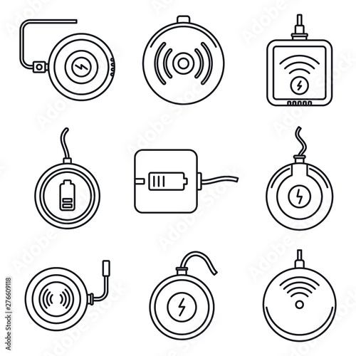 Wireless charging icons set. Outline set of wireless charging vector icons for web design isolated on white background