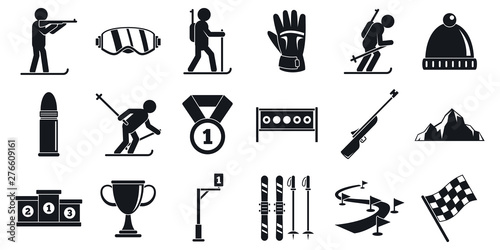 Biathlon icons set. Simple set of biathlon vector icons for web design on white background