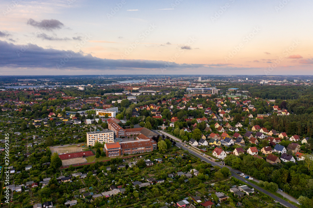 panoramic view of the city - aerial view of the city of rostock