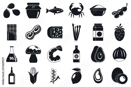 Food allergy intolerance icons set. Simple set of food allergy intolerance vector icons for web design on white background