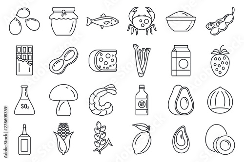 Bio product allergy icons set. Outline set of bio product allergy vector icons for web design isolated on white background