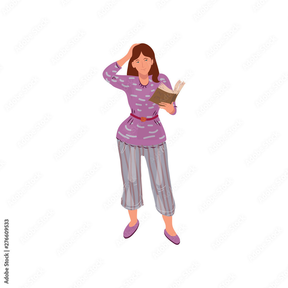 Cute smiling brunette student girl is reading a book Cute smiling brunette student girl is reading a book