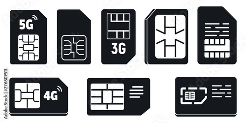 Mobile sim phone card icons set. Simple set of mobile sim phone card vector icons for web design on white background