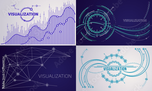 Visualization banner set. Outline set of visualization vector banner for web design