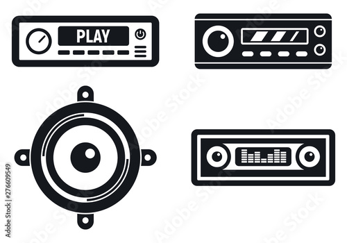Car audio system icons set. Simple set of car audio system vector icons for web design on white background
