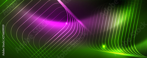 Techno glowing background, futuristic dark template with neon light effects and simple forms, vector