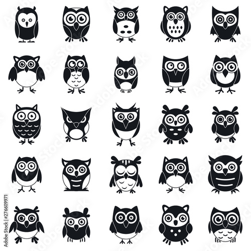 Fun owl icons set. Simple set of fun owl vector icons for web design on white background photo