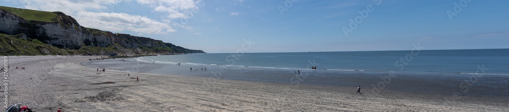 St. Jouin Bruneval, France - 05 31 2019: Panoramic view of cliffs from the beach