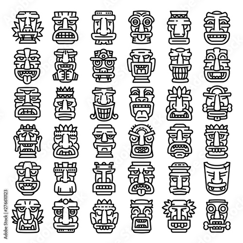 Tiki idols icons set. Outline set of tiki idols vector icons for web design isolated on white background photo