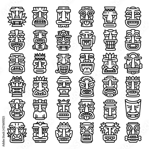 Tiki idols icons set. Outline set of tiki idols vector icons for web design isolated on white background
