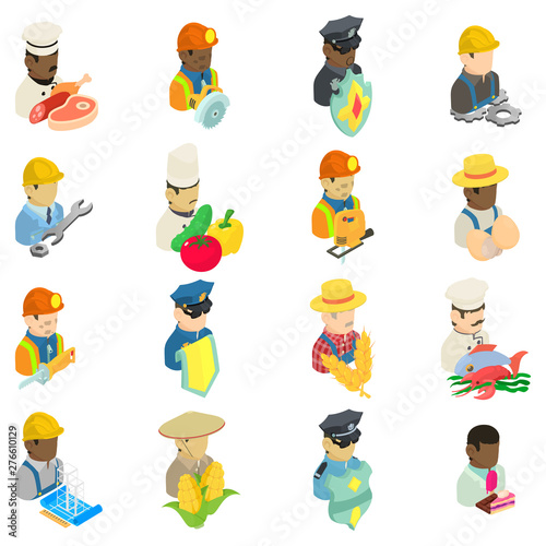 Employee icons set. Isometric set of 16 employee vector icons for web isolated on white background