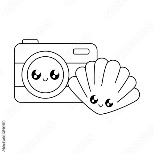 photographic camera with seashell kawaii