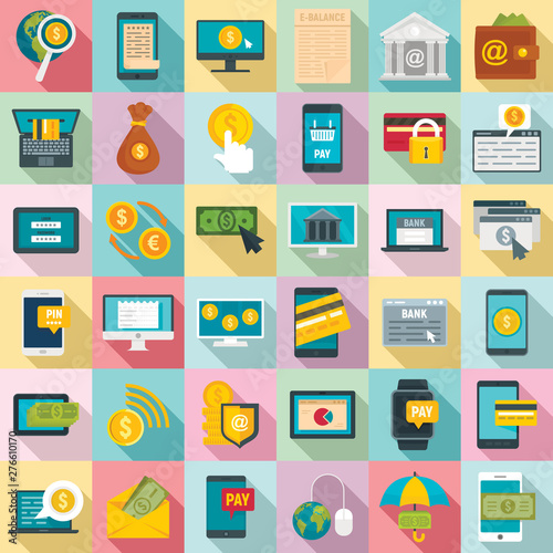 Internet banking icons set. Flat set of internet banking vector icons for web design