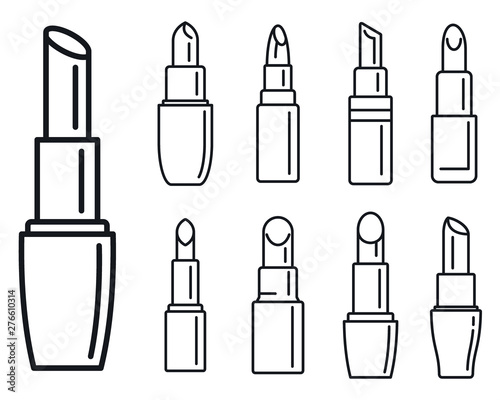 Luxury lipstick icons set. Outline set of luxury lipstick vector icons for web design isolated on white background