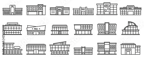 Mall centre icons set. Outline set of mall centre vector icons for web design isolated on white background photo