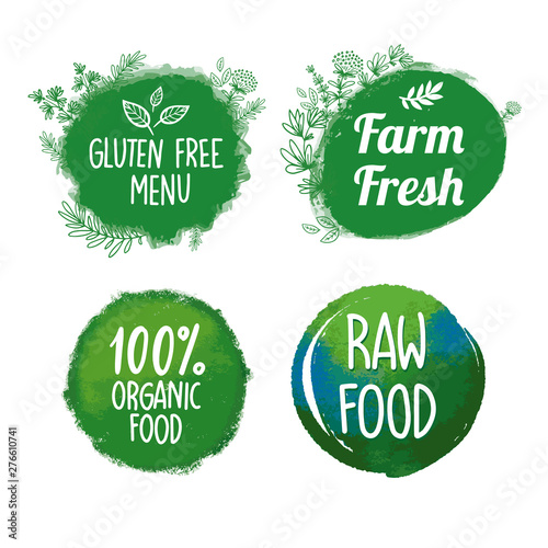 Bio, Ecology, Organic logos and icons, labels, tags. Hand drawn bio healthy food badges, set healthy food signs, organic and elements set. for restaurants,farm market and organic products packaging