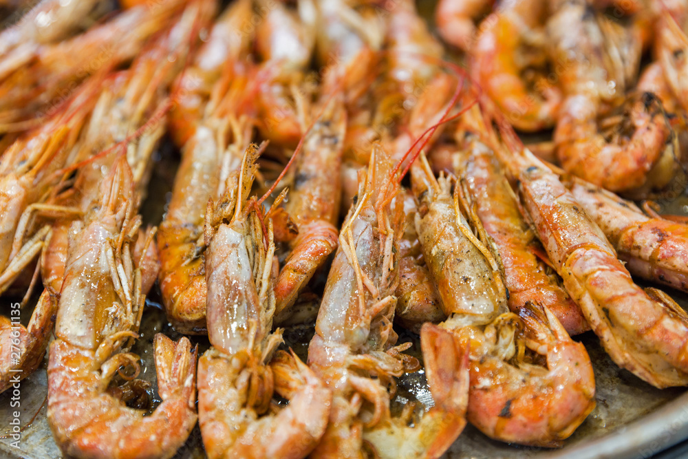 tasty grilled shrimps closeup outdoor