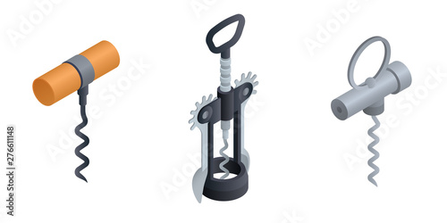 Corkscrew icons set. Isometric set of corkscrew vector icons for web design isolated on white background