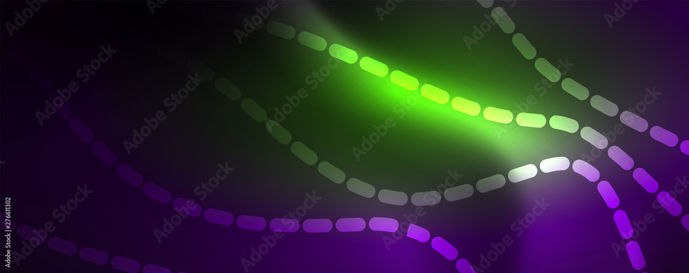 Neon vector wave lines abstract background, magic futuristic techno design