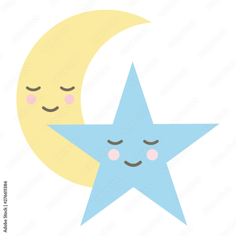 moon and star night kawaii comic characters